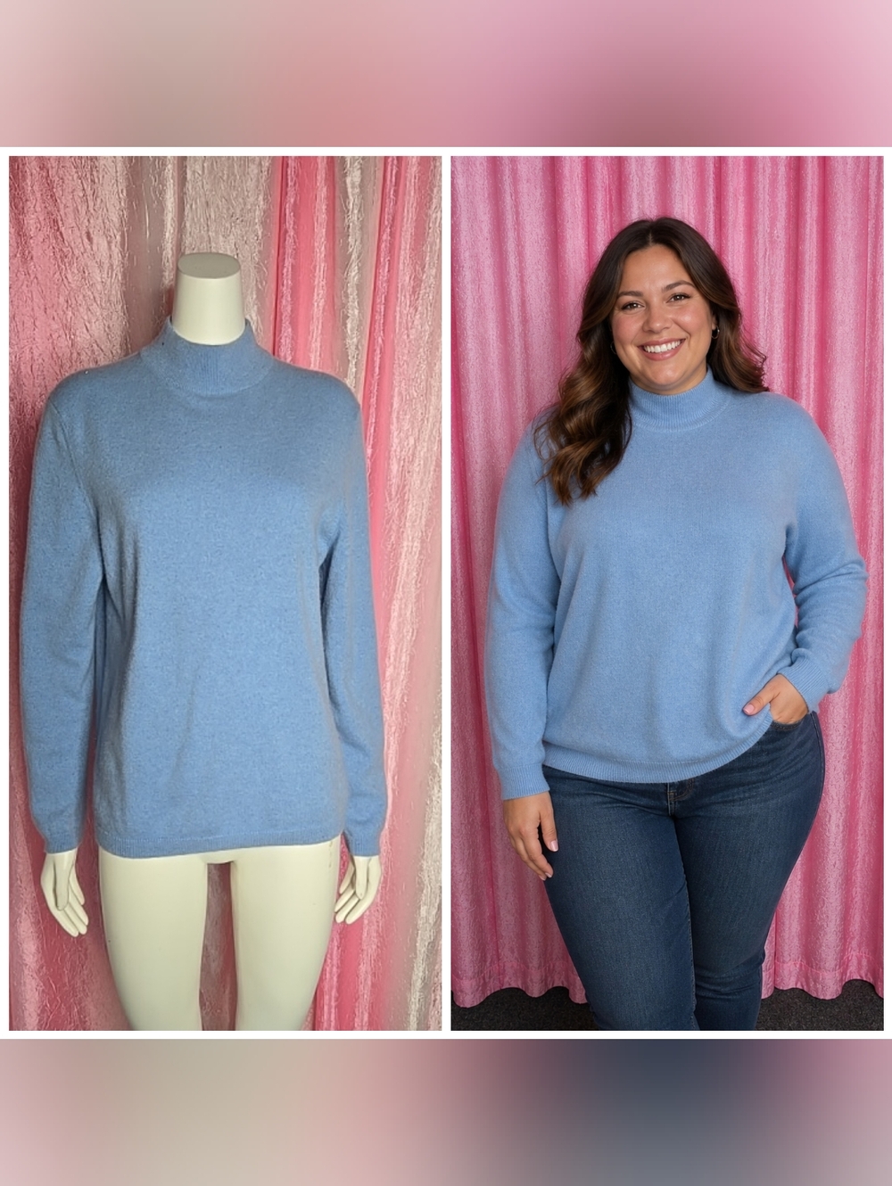 Charter Club Blue 2-Ply Cashmere Mock Neck Classic Sweater Size Large